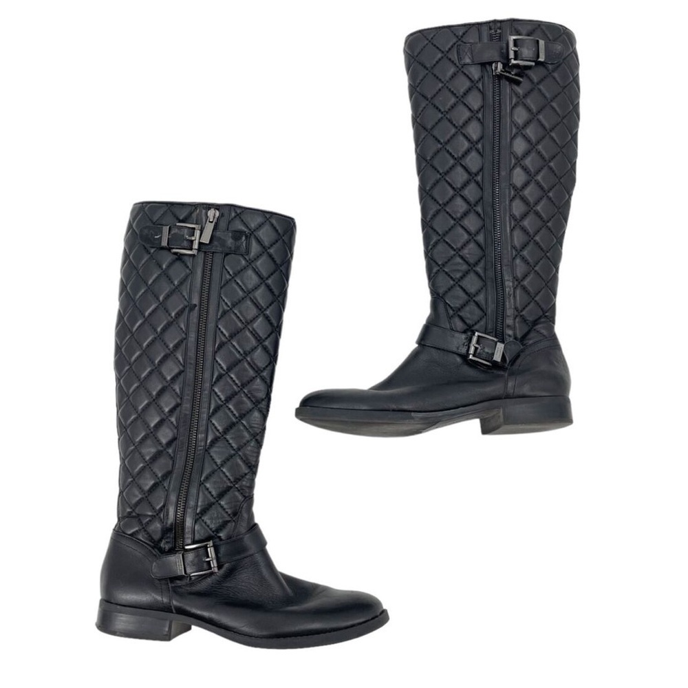 Vince Camuto Fedrica Black Quilted Leather Riding Knee High Boot EUC Size 6.5